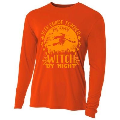 10Th Grade Teacher By Day Witch By Night Funny Halloween Gift Cooling Performance Long Sleeve Crew