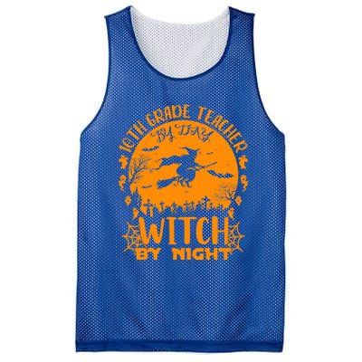 10Th Grade Teacher By Day Witch By Night Funny Halloween Gift Mesh Reversible Basketball Jersey Tank