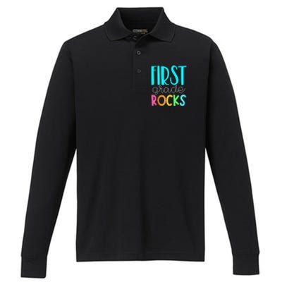 1st grade teacher - 1st grade rocks Zip Hoodie Performance Long Sleeve Polo