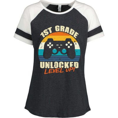 1st Grade Unlocked Level Up Gamer Back To School Enza Ladies Jersey Colorblock Tee