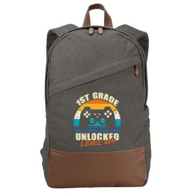 1st Grade Unlocked Level Up Gamer Back To School Cotton Canvas Backpack