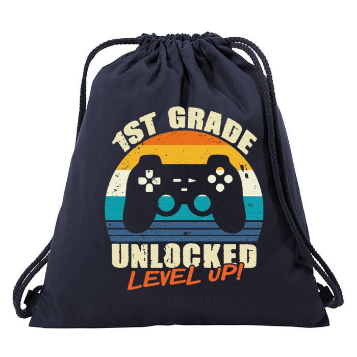 1st Grade Unlocked Level Up Gamer Back To School Drawstring Bag