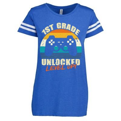 1st Grade Unlocked Level Up Gamer Back To School Enza Ladies Jersey Football T-Shirt