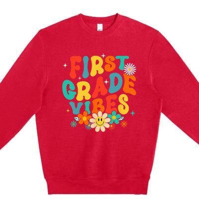 1st Grade Vibes Back To School Retro First Grade Teachers Premium Crewneck Sweatshirt