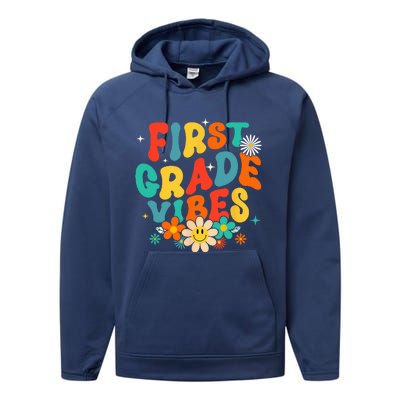 1st Grade Vibes Back To School Retro First Grade Teachers Performance Fleece Hoodie