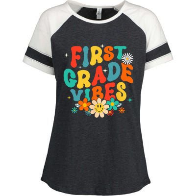 1st Grade Vibes Back To School Retro First Grade Teachers Enza Ladies Jersey Colorblock Tee