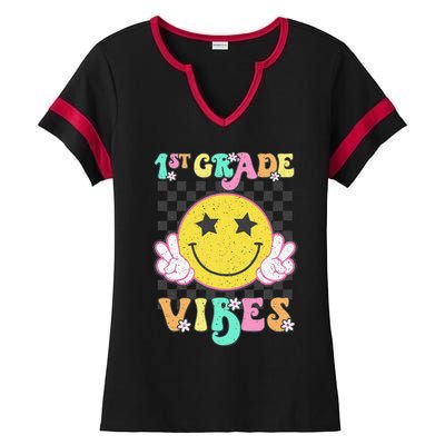 1st Grade Vibes Smile Face Back To School First Grade Ladies Halftime Notch Neck Tee