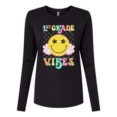 1st Grade Vibes Smile Face Back To School First Grade Womens Cotton Relaxed Long Sleeve T-Shirt