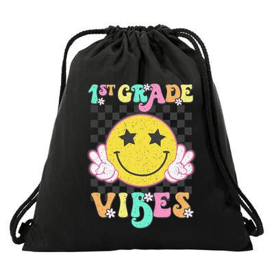1st Grade Vibes Smile Face Back To School First Grade Drawstring Bag