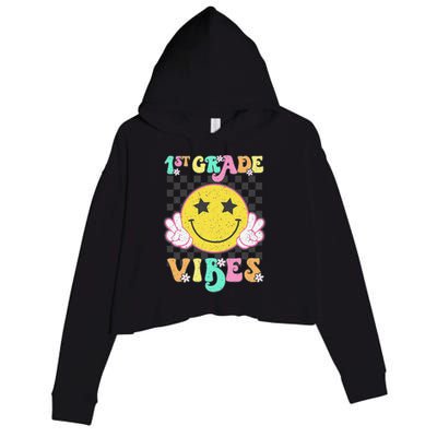 1st Grade Vibes Smile Face Back To School First Grade Crop Fleece Hoodie