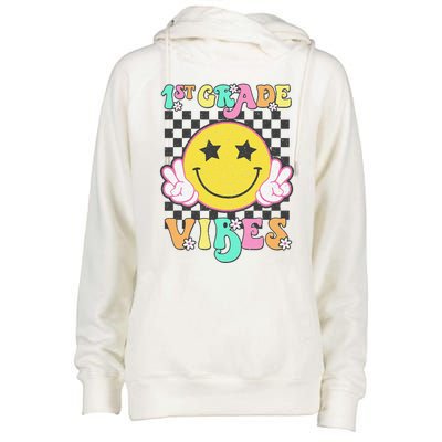 1st Grade Vibes Smile Face Back To School First Grade Womens Funnel Neck Pullover Hood