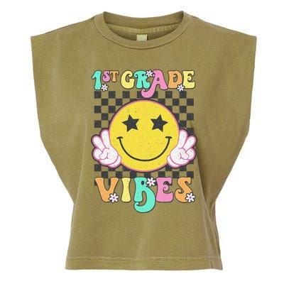 1st Grade Vibes Smile Face Back To School First Grade Garment-Dyed Women's Muscle Tee