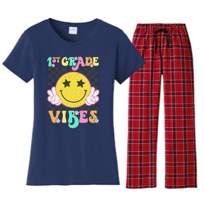 1st Grade Vibes Smile Face Back To School First Grade Women's Flannel Pajama Set