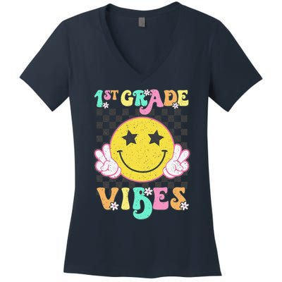 1st Grade Vibes Smile Face Back To School First Grade Women's V-Neck T-Shirt