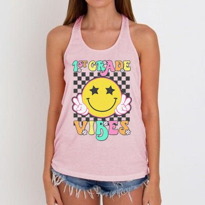 1st Grade Vibes Smile Face Back To School First Grade Women's Knotted Racerback Tank