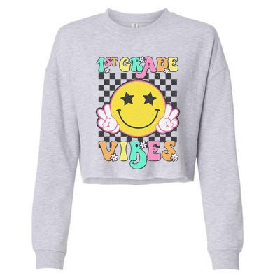 1st Grade Vibes Smile Face Back To School First Grade Cropped Pullover Crew