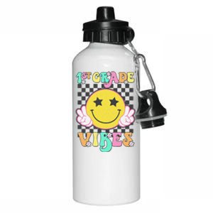 1st Grade Vibes Smile Face Back To School First Grade Aluminum Water Bottle