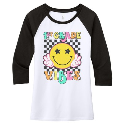 1st Grade Vibes Smile Face Back To School First Grade Women's Tri-Blend 3/4-Sleeve Raglan Shirt