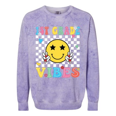 1st Grade Vibes Smile Face Back To School First Grade Colorblast Crewneck Sweatshirt