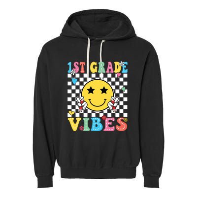 1st Grade Vibes Smile Face Back To School First Grade Garment-Dyed Fleece Hoodie