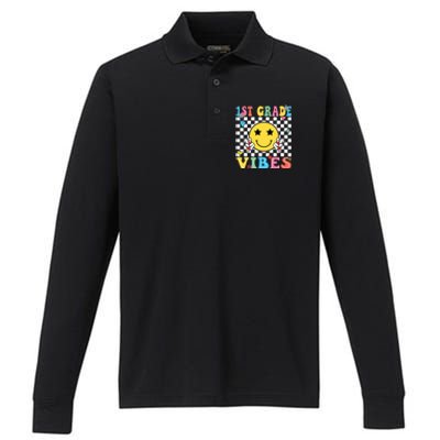 1st Grade Vibes Smile Face Back To School First Grade Performance Long Sleeve Polo