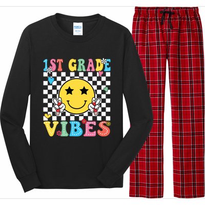 1st Grade Vibes Smile Face Back To School First Grade Long Sleeve Pajama Set