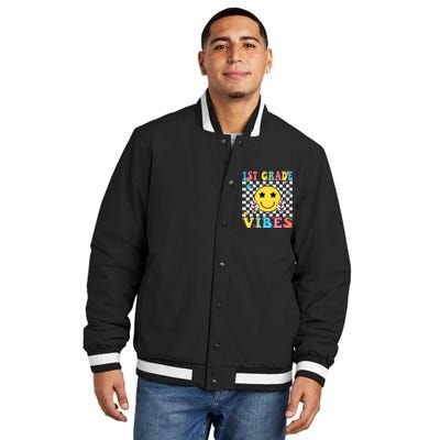 1st Grade Vibes Smile Face Back To School First Grade Insulated Varsity Jacket