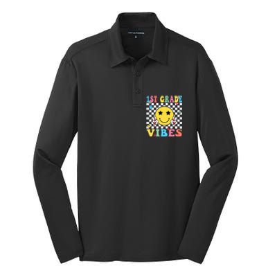 1st Grade Vibes Smile Face Back To School First Grade Silk Touch Performance Long Sleeve Polo