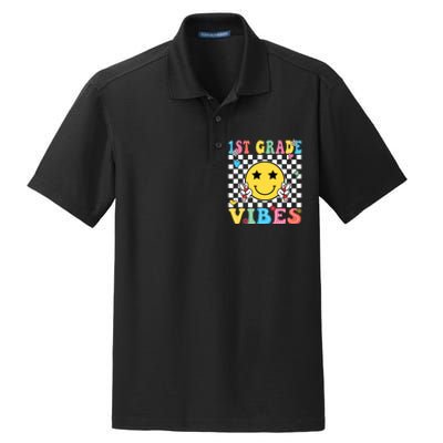 1st Grade Vibes Smile Face Back To School First Grade Dry Zone Grid Polo