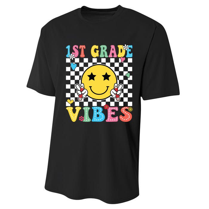 1st Grade Vibes Smile Face Back To School First Grade Performance Sprint T-Shirt