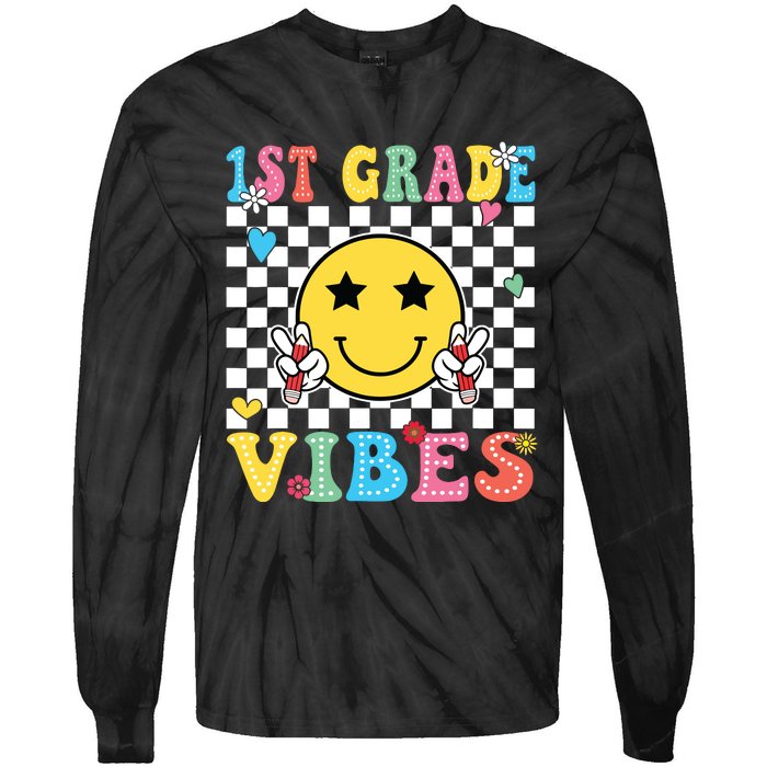 1st Grade Vibes Smile Face Back To School First Grade Tie-Dye Long Sleeve Shirt