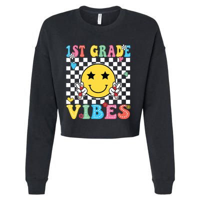 1st Grade Vibes Smile Face Back To School First Grade Cropped Pullover Crew