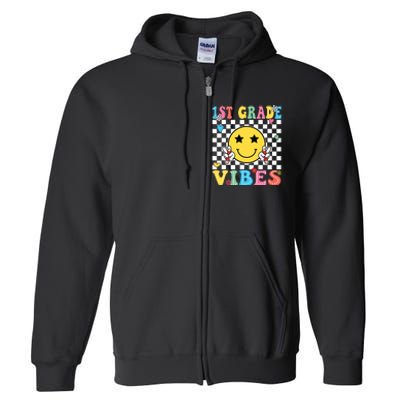 1st Grade Vibes Smile Face Back To School First Grade Full Zip Hoodie