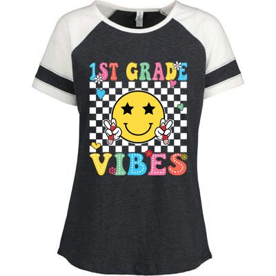 1st Grade Vibes Smile Face Back To School First Grade Enza Ladies Jersey Colorblock Tee