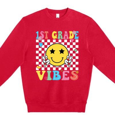 1st Grade Vibes Smile Face Back To School First Grade Premium Crewneck Sweatshirt