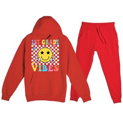 1st Grade Vibes Smile Face Back To School First Grade Premium Hooded Sweatsuit Set