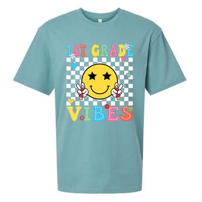 1st Grade Vibes Smile Face Back To School First Grade Sueded Cloud Jersey T-Shirt