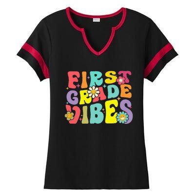 1st Grade Vibes Smile Face Back To School First Grade Ladies Halftime Notch Neck Tee