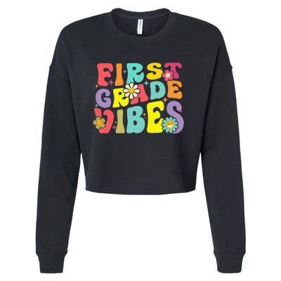 1st Grade Vibes Smile Face Back To School First Grade Cropped Pullover Crew