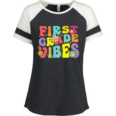 1st Grade Vibes Smile Face Back To School First Grade Enza Ladies Jersey Colorblock Tee