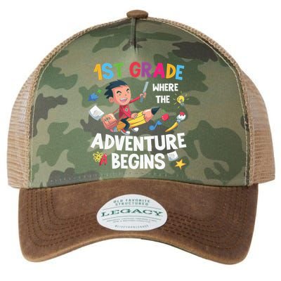 1st Grade Where The Adventure Begins Back To School Legacy Tie Dye Trucker Hat