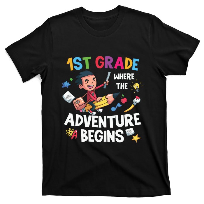 1st Grade Where The Adventure Begins Back To School T-Shirt