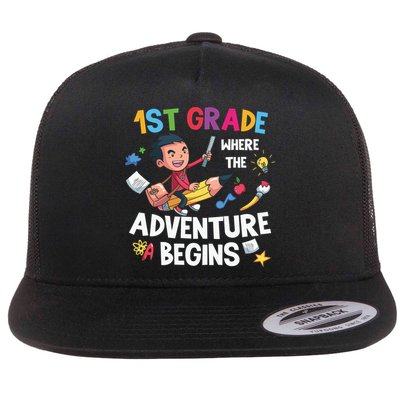 1st Grade Where The Adventure Begins Back To School Flatbill Hat