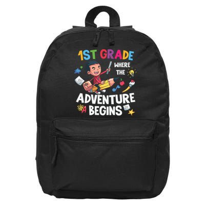 1st Grade Where The Adventure Begins Back To School 16 in Basic Backpack