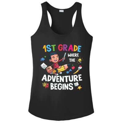 1st Grade Where The Adventure Begins Back To School Ladies PosiCharge Competitor Racerback Tank