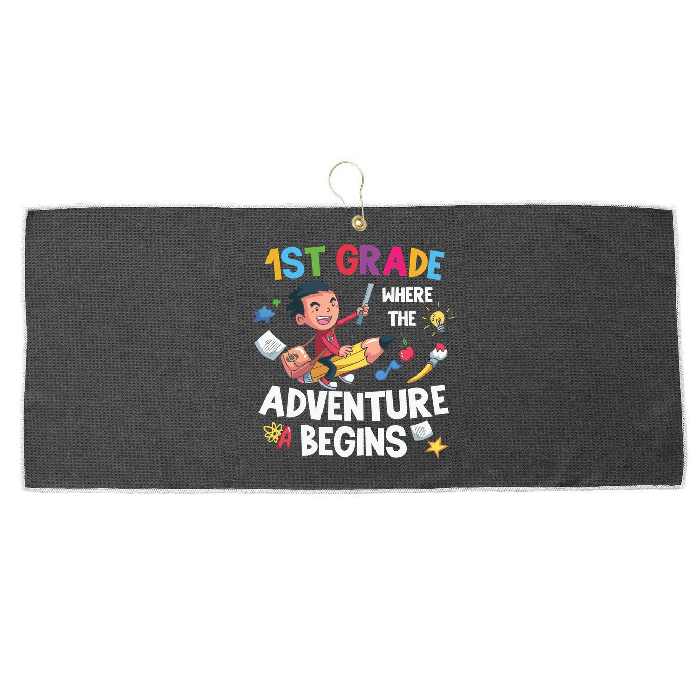 1st Grade Where The Adventure Begins Back To School Large Microfiber Waffle Golf Towel