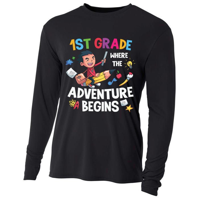 1st Grade Where The Adventure Begins Back To School Cooling Performance Long Sleeve Crew