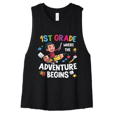 1st Grade Where The Adventure Begins Back To School Women's Racerback Cropped Tank