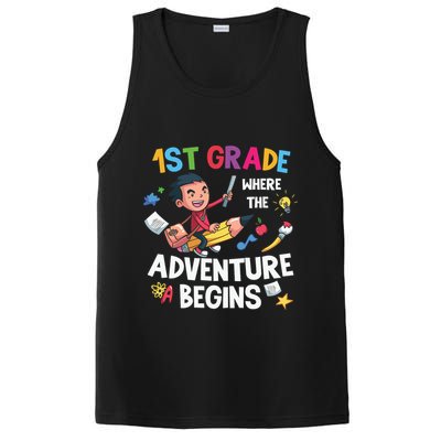 1st Grade Where The Adventure Begins Back To School PosiCharge Competitor Tank