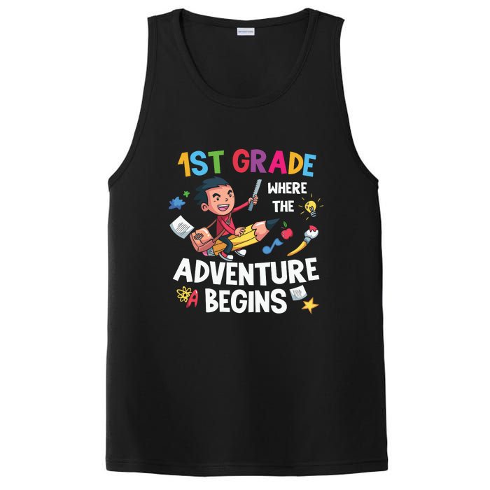 1st Grade Where The Adventure Begins Back To School PosiCharge Competitor Tank